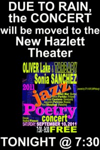 Jazz Poetry Concert 2011 moved to New Hazlett Theater