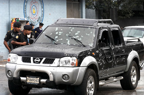 Bullet-riddle Car in Guatemala