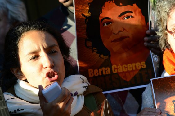 A protester after the assassination of Berta Cáceres. Image by Daniel Cima via Flickr.